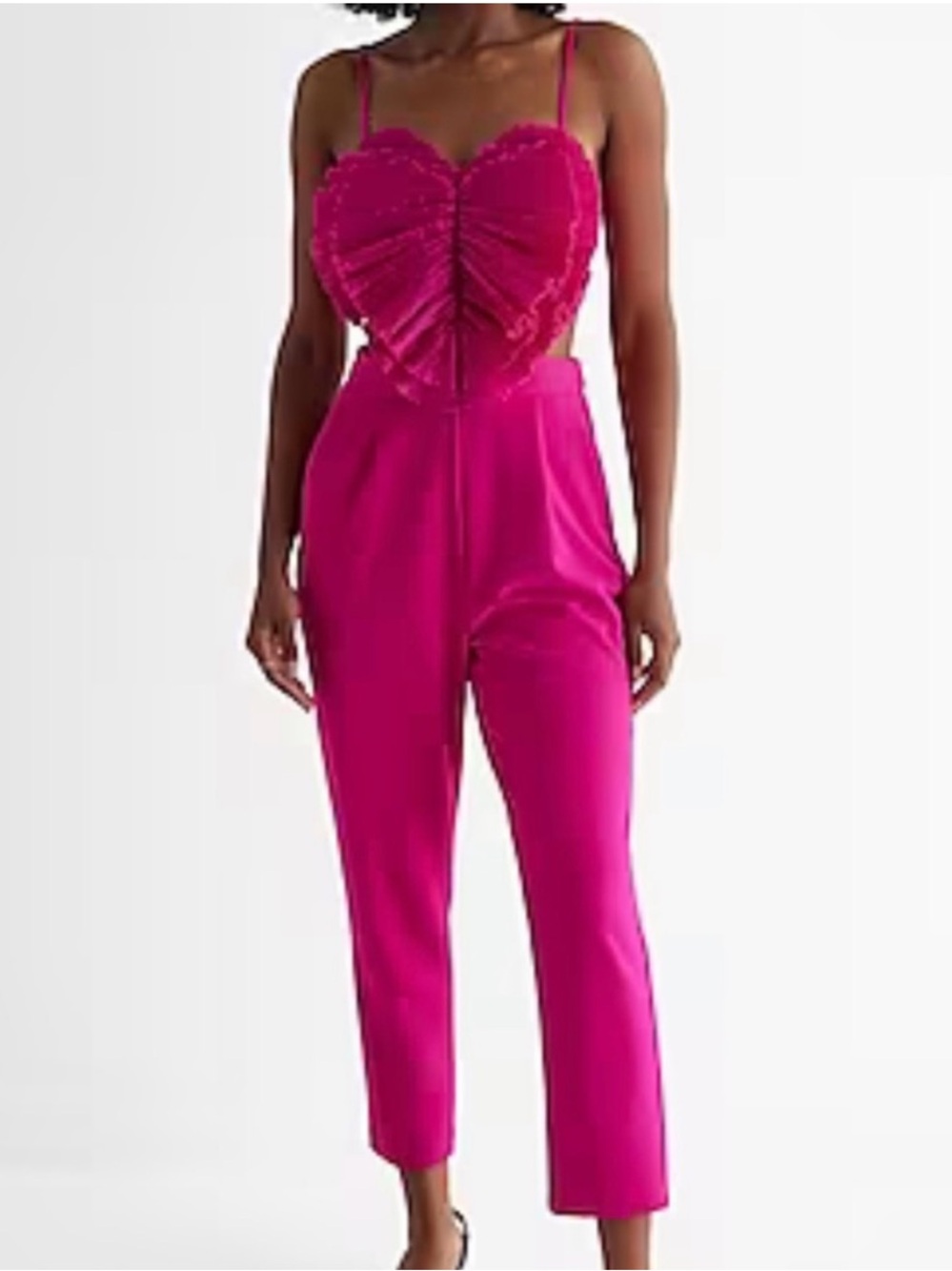 Express Avant Guard Hot Pink Heart Embellished Detail Cut Outs Jumpsuit Pockets
